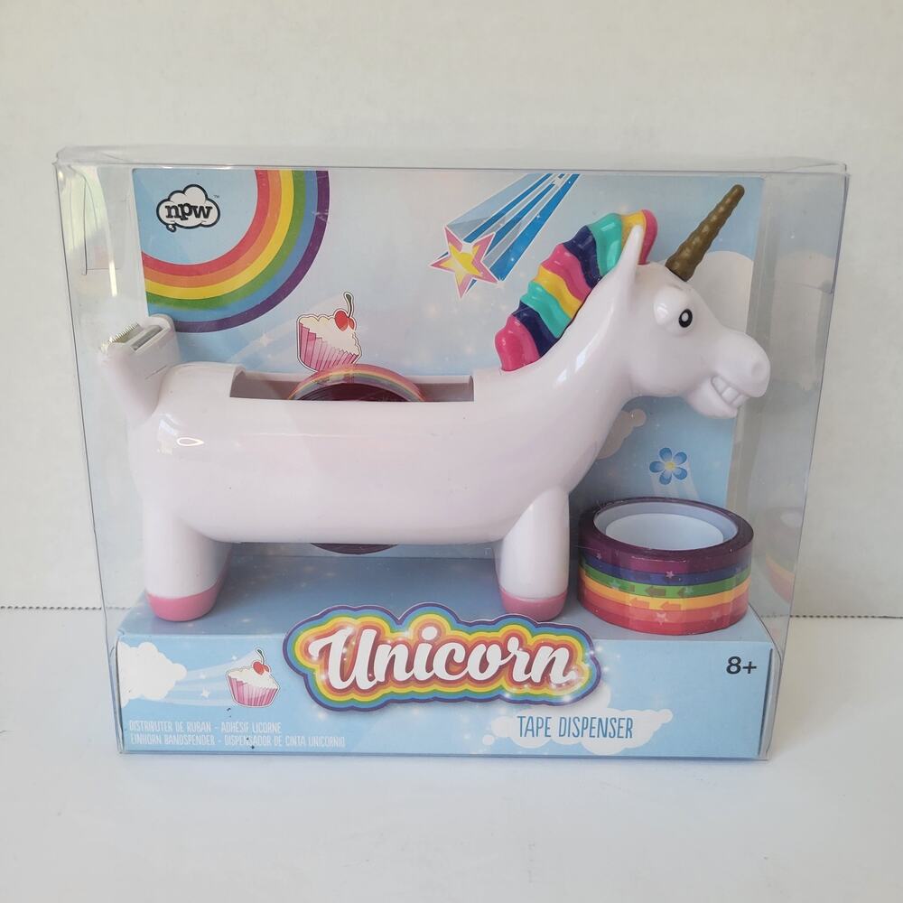 New NPW Unicorn Tape Dispenser + 2 Rolls Rainbow Tape